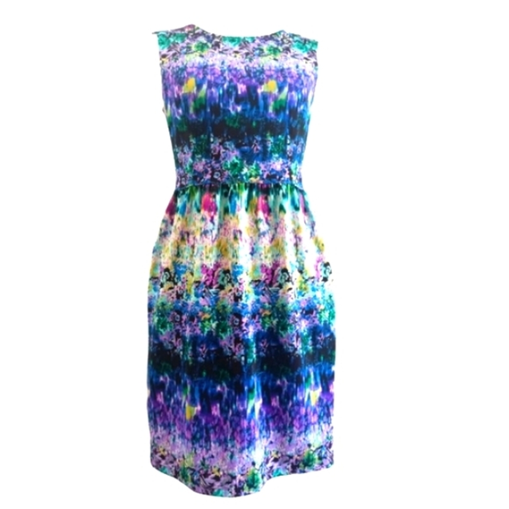 CYNTHIA ROWLEY Purple watercolor sleeveless dress. Back zipper closure. …